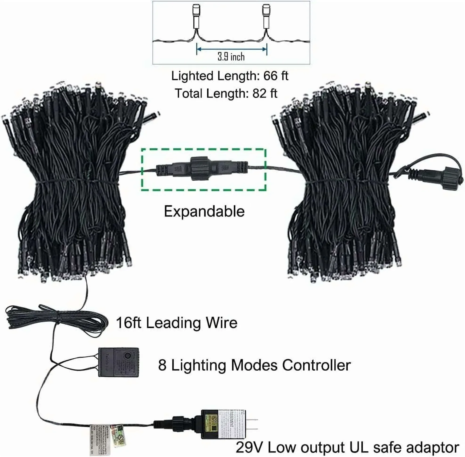 Twinkle Star Christmas Decorations String Lights, 8 Modes, Plug-In, UL Certified Christmas Lights, 200 LEDs, White, 66' for Thanksgiving 2025 Decor - Image 7