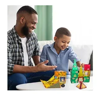 Tytan 60-Pc. Magnetic Tiles Construction Site and Trucks Building Blocks Set - Image 2