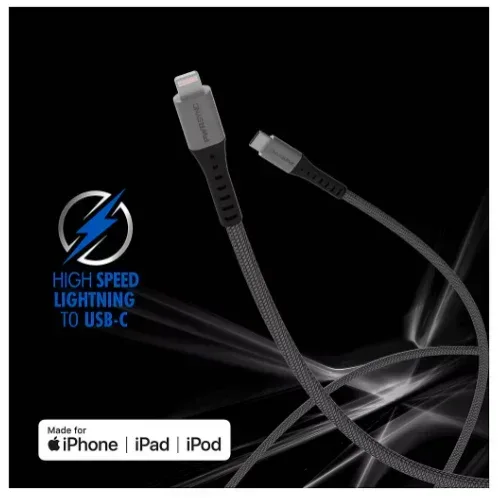 Tzumi PWRSync 10' Tough Lightning to USB-C Cable - Black - Image 2