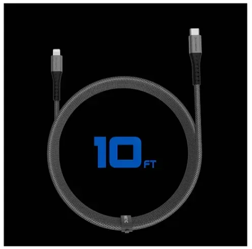 Tzumi PWRSync 10' Tough Lightning to USB-C Cable - Black - Image 3