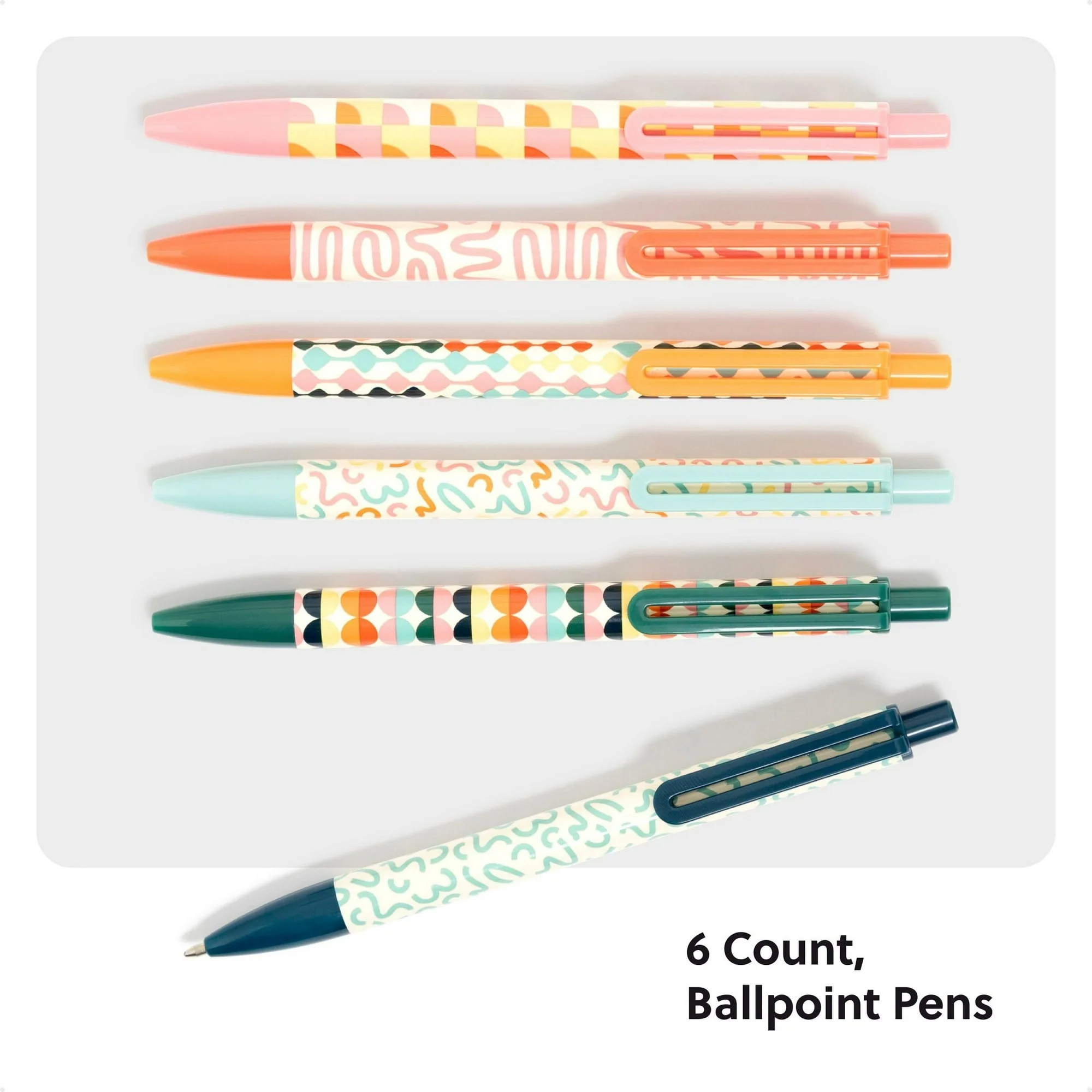 U Brands Laguna Ballpoint Pens, 6 Count, Colorful Cubist, Bold (1.0mm) Point, Black Ink - Image 12