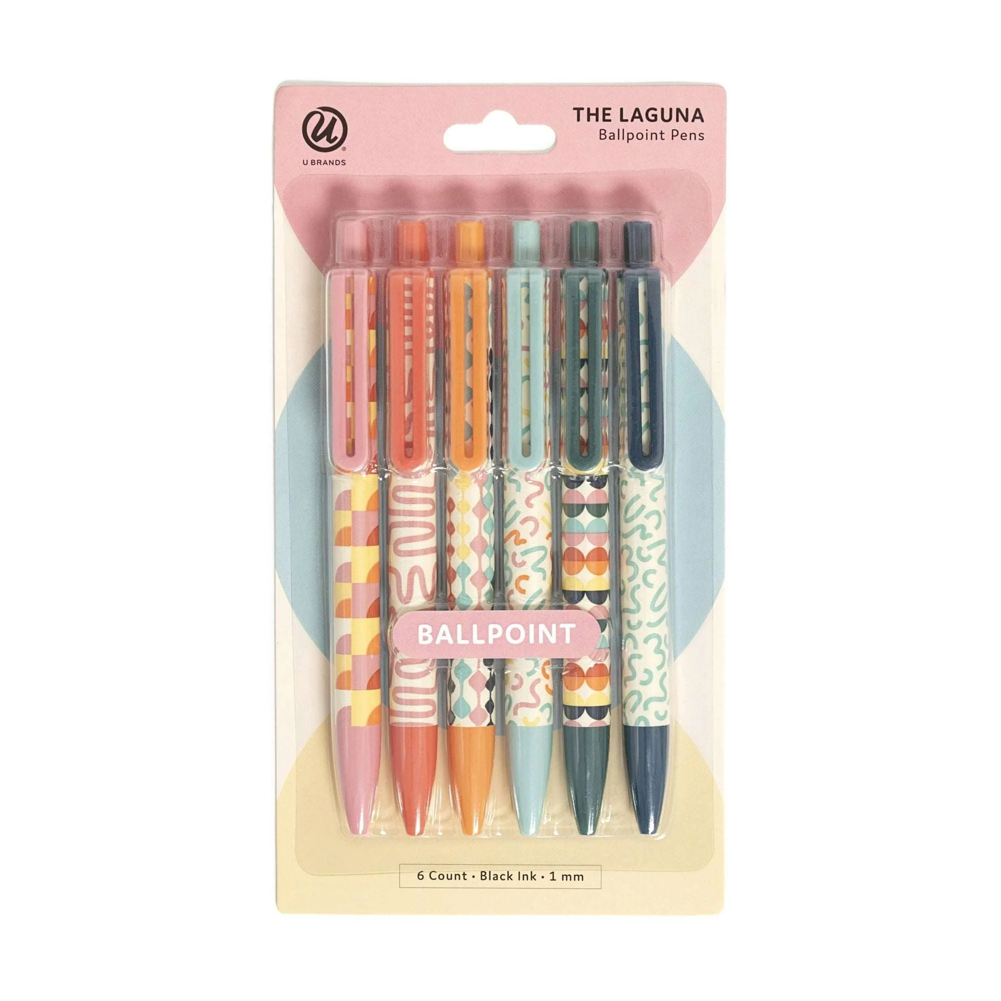 U Brands Laguna Ballpoint Pens, 6 Count, Colorful Cubist, Bold (1.0mm) Point, Black Ink - Image 7