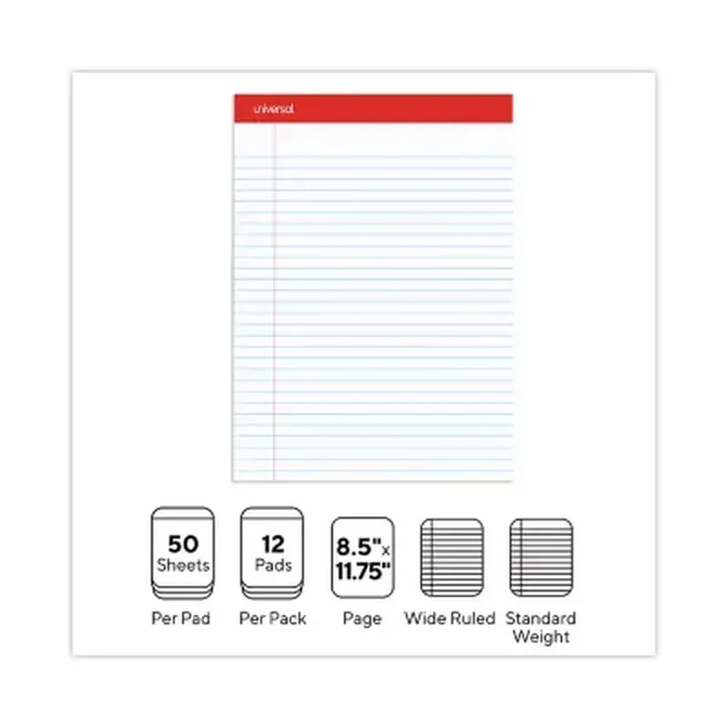 Universal Perforated Edge Writing Pad, Legal Ruled, Letter, White, 50-Sheet Pads, 12Ct. - Image 3