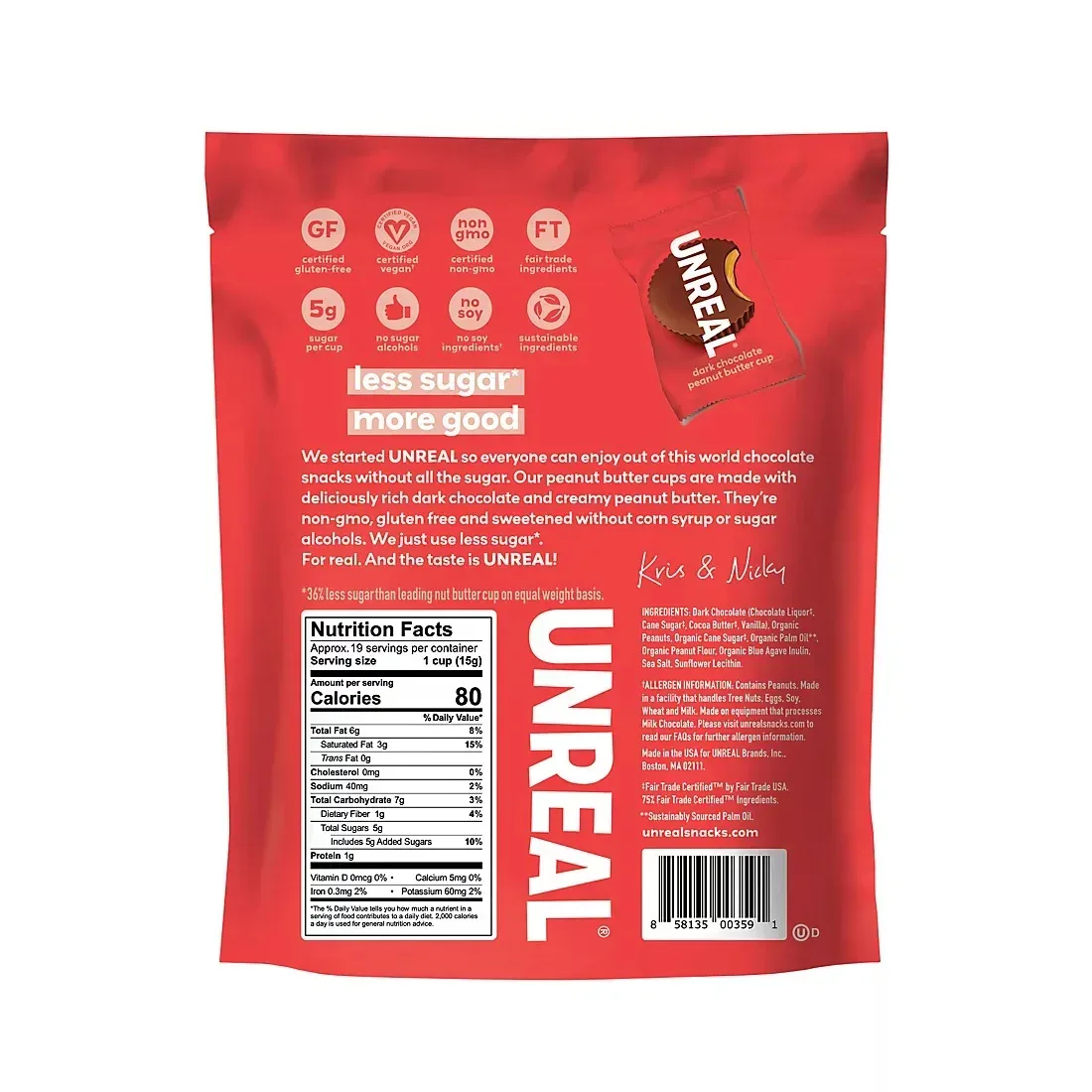 Unreal Dark Chocolate Peanut Butter Cups, 10.05 oz. - Image 2