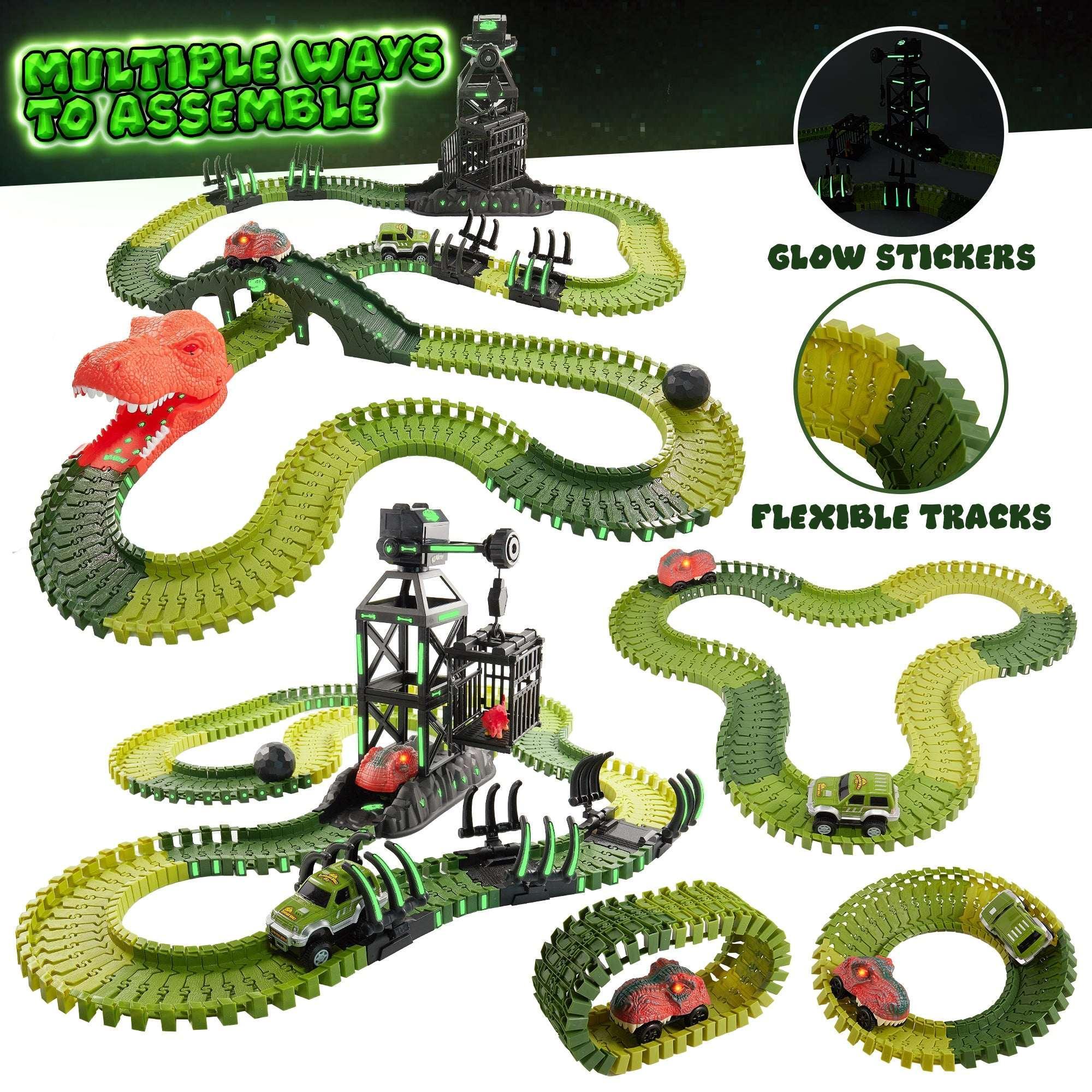 USA Toyz Dinosaur Dash Track 6 Dinosaurs LED Dino Car STEM Set Toy 225 Piece Tracks for Kids Ages 3+ - Image 9