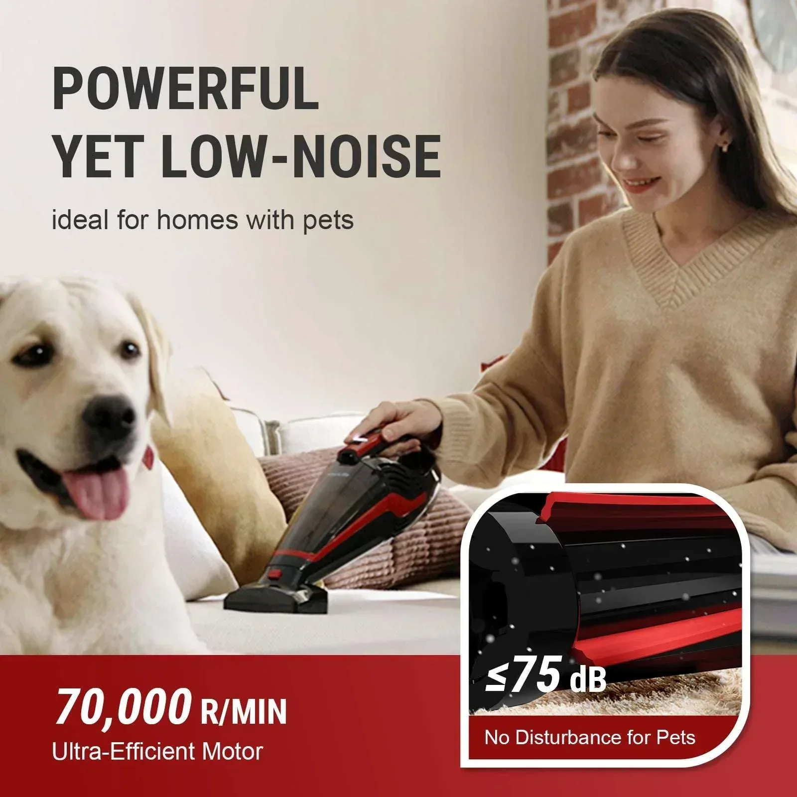 VacLife Cordless Handheld Vacuum, Car Vacuum Cleaner Rechargeable with Motorized Brush, Powerful Stair Vacuum - Image 4