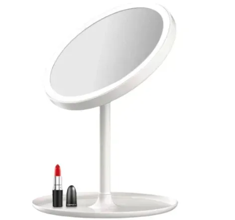Vanity Beauty Mirror, Round Free-Standing, Non-Slip Base, for Bedroom, Dressing Tables, Makeup, Decorative Desktops (White)