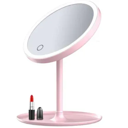 Vanity Mirror with 3 Lights, Touch Screen, Brightness Adjustable, Cosmetic (Pink)
