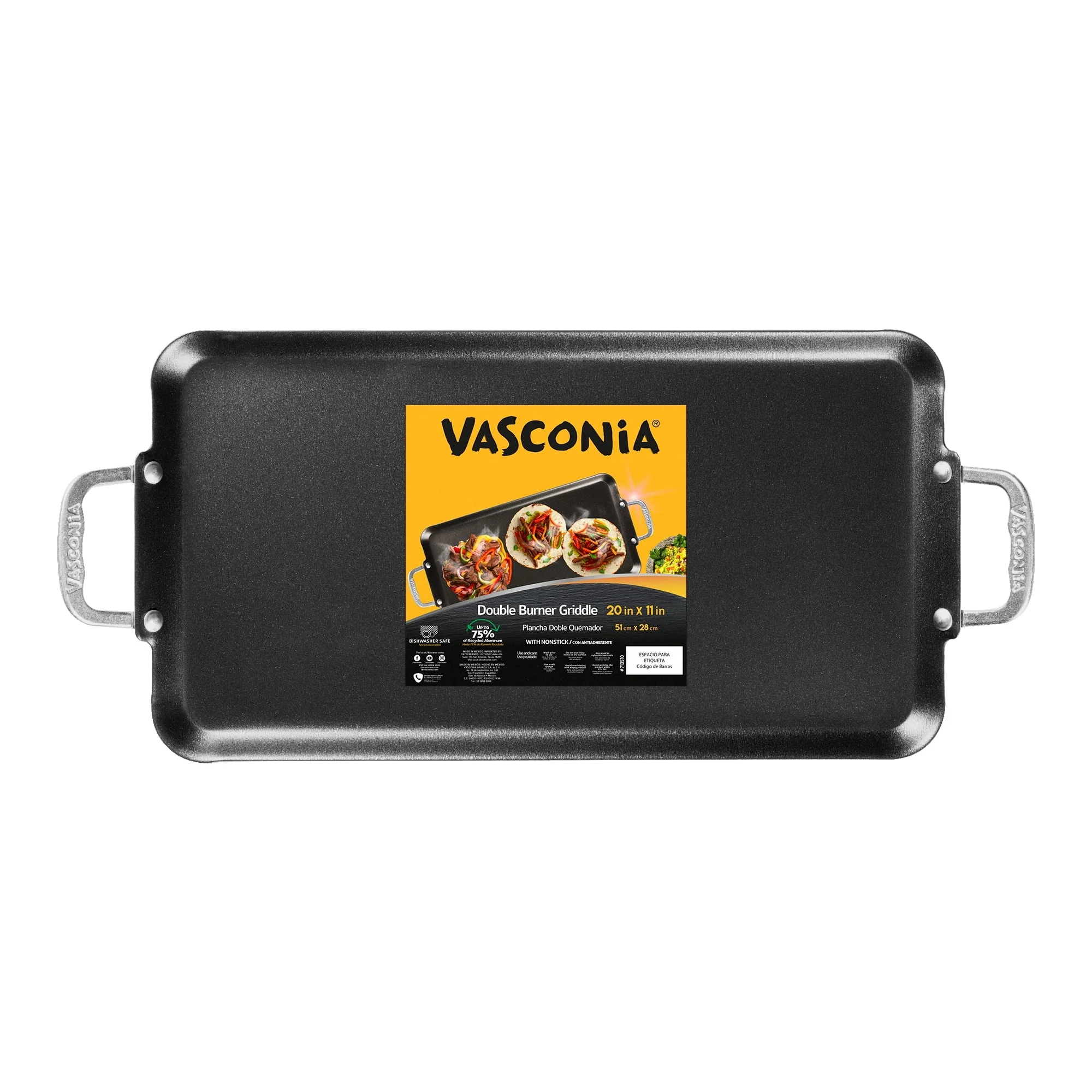 Vasconia 20" Double Burner Griddle - Non-Stick, Dishwasher Safe, Aluminum Handles - Image 3