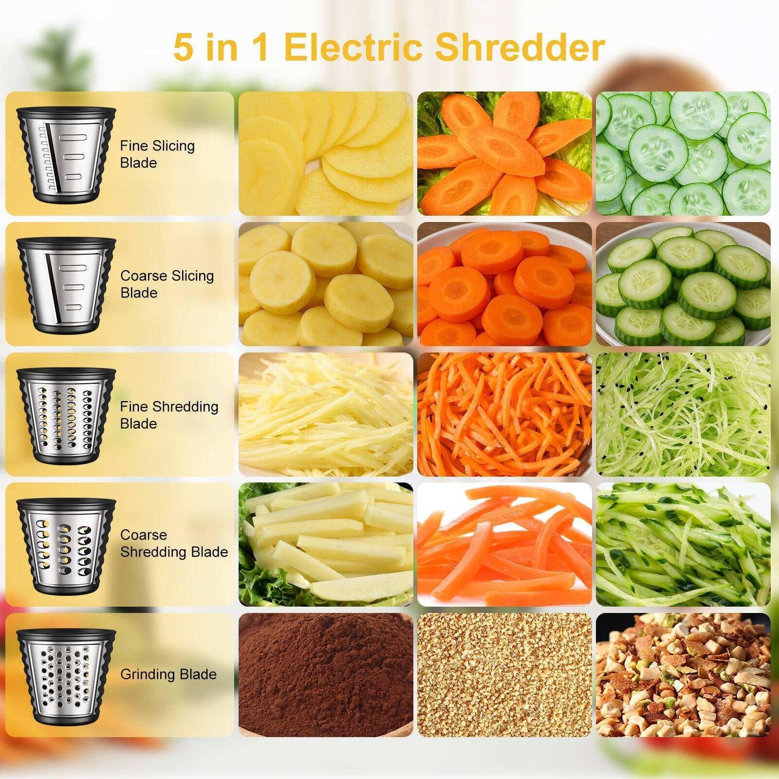 VAVSEA 5-in-1 Electric Cheese Grater, 400W Electric Cheese Shredder with 5 Stainless Blades, Salad Maker with One-Touch Control for Cheese, Vegetables and Fruits, Gifts for Christmas - Image 3