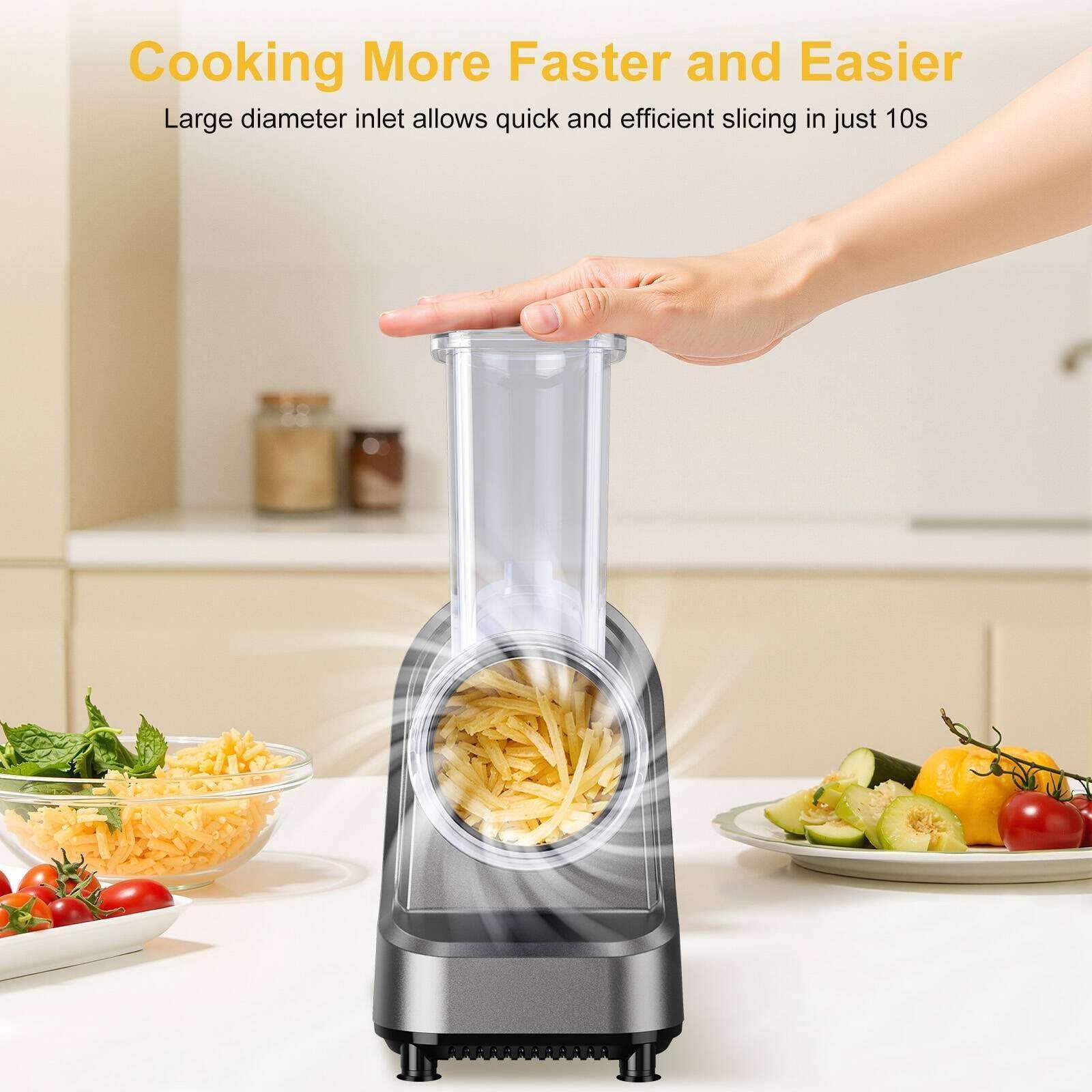 VAVSEA 5-in-1 Electric Cheese Grater, 400W Electric Cheese Shredder with 5 Stainless Blades, Salad Maker with One-Touch Control for Cheese, Vegetables and Fruits, Gifts for Christmas - Image 6