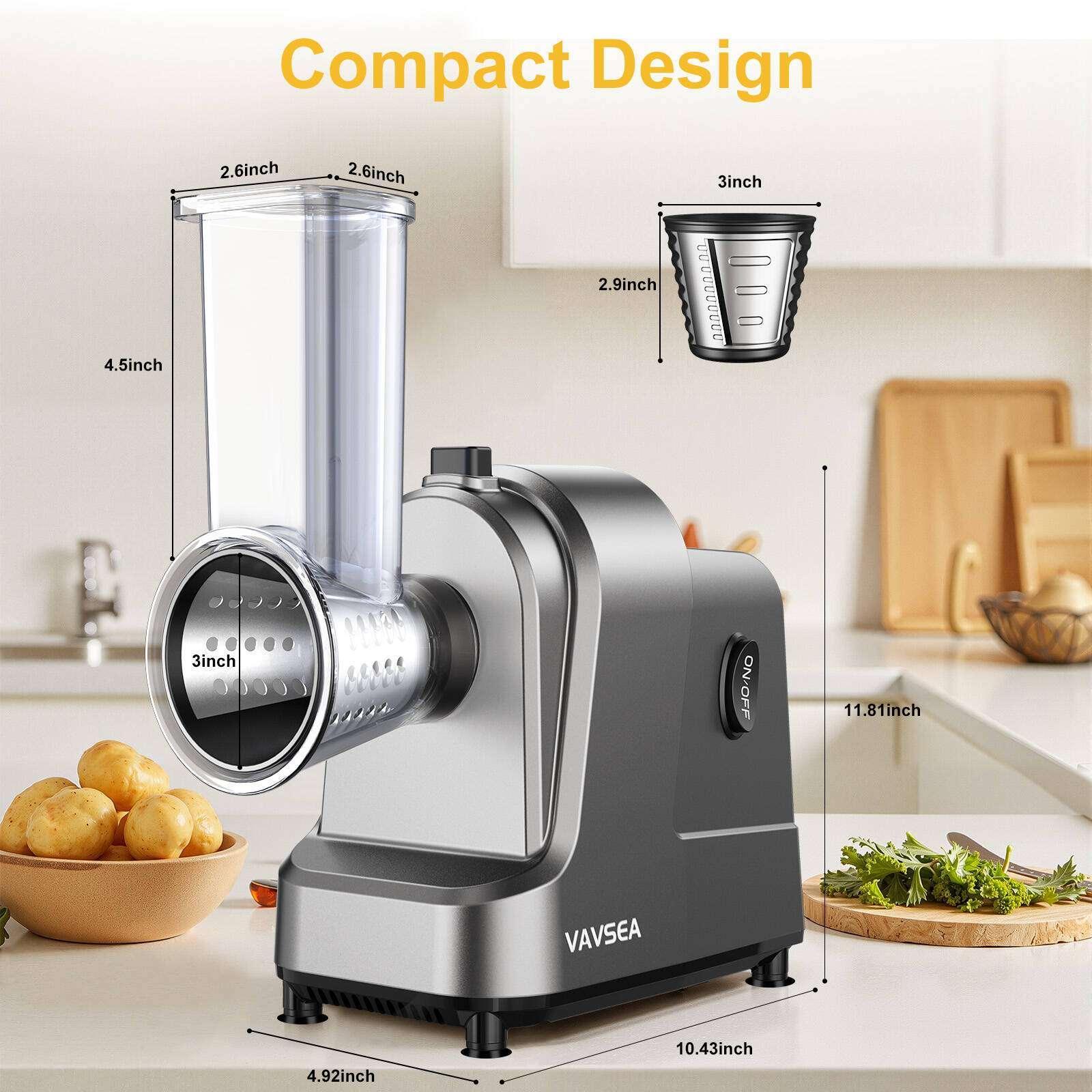 VAVSEA 5-in-1 Electric Cheese Grater, 400W Electric Cheese Shredder with 5 Stainless Blades, Salad Maker with One-Touch Control for Cheese, Vegetables and Fruits, Gifts for Christmas - Image 8
