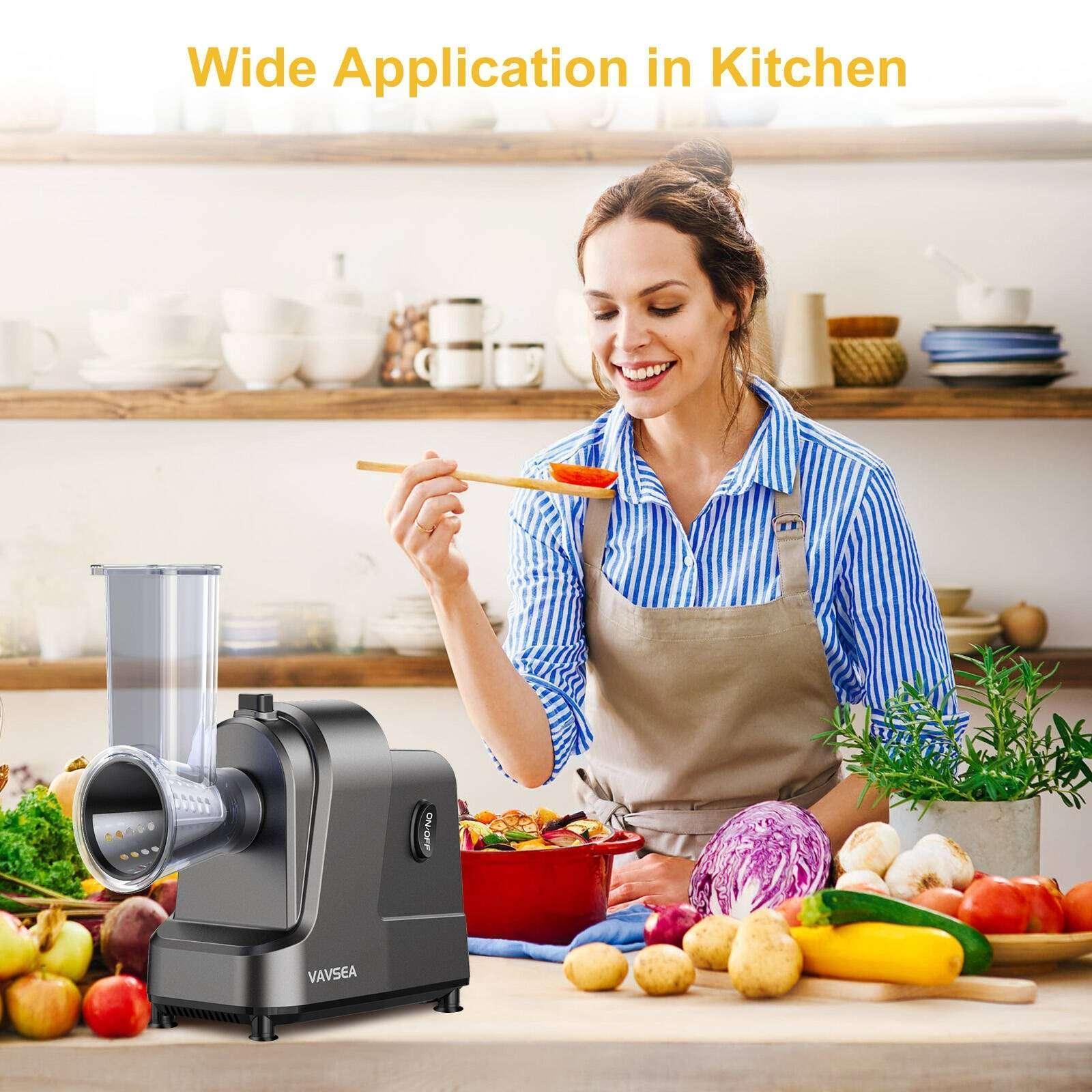VAVSEA 5-in-1 Electric Cheese Grater, 400W Electric Cheese Shredder with 5 Stainless Blades, Salad Maker with One-Touch Control for Cheese, Vegetables and Fruits, Gifts for Christmas - Image 9