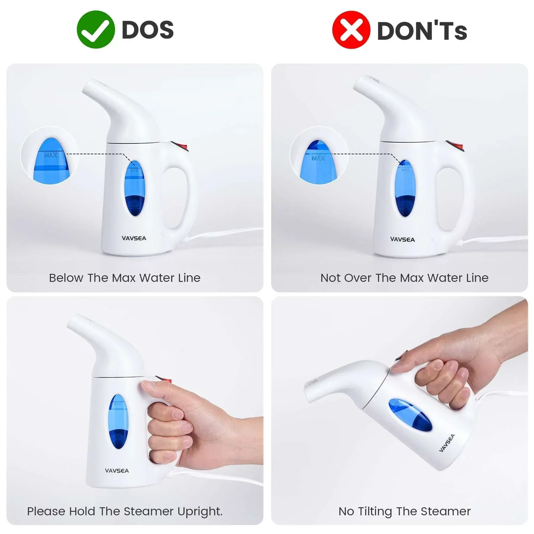 VAVSEA Steamer for Clothes, Portable Garment Steamer, Auto Shut-off Function, Wrinkles/ Steam/ Soften/ Clean/ Sterilize, White - Image 10