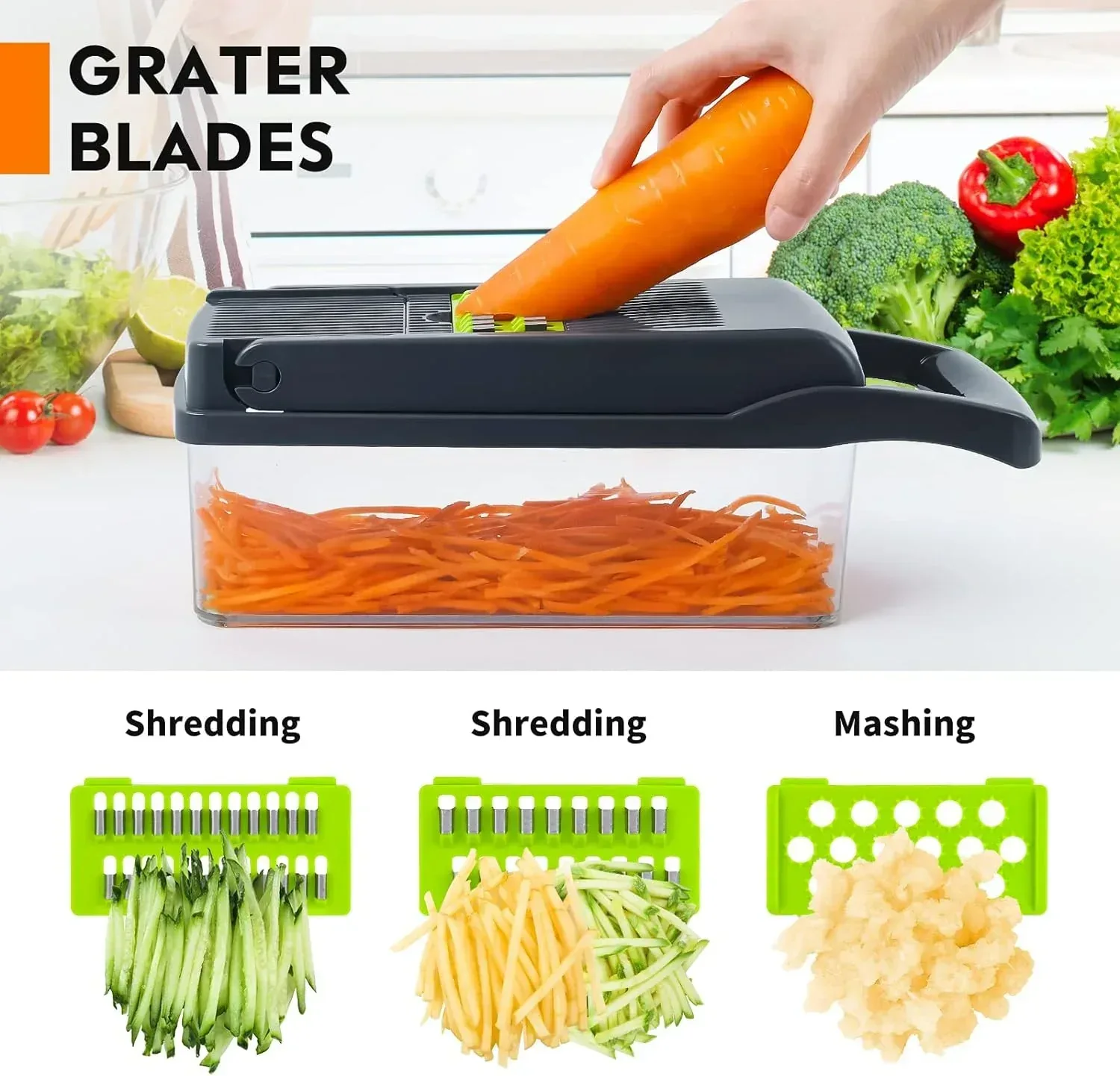 Vegetable Chopper, Pro Onion Chopper, 14 in 1Multifunctional Food Chopper, Kitchen Vegetable Slicer Dicer Cutter,Veggie Chopper With 8 Blades,Carrot Chopper With Container-kitchen essentials(Grey) - Image 6
