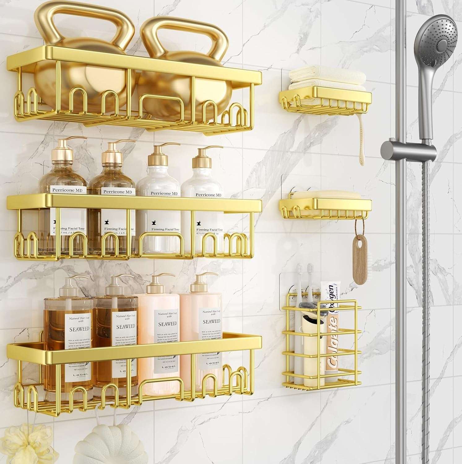 Veken Shower Caddy – Rustproof Adhesive Bathroom Organizer Set, No-Drill Wall-Mounted Shelves with Soap Holder & Large Capacity Storage - Image 11