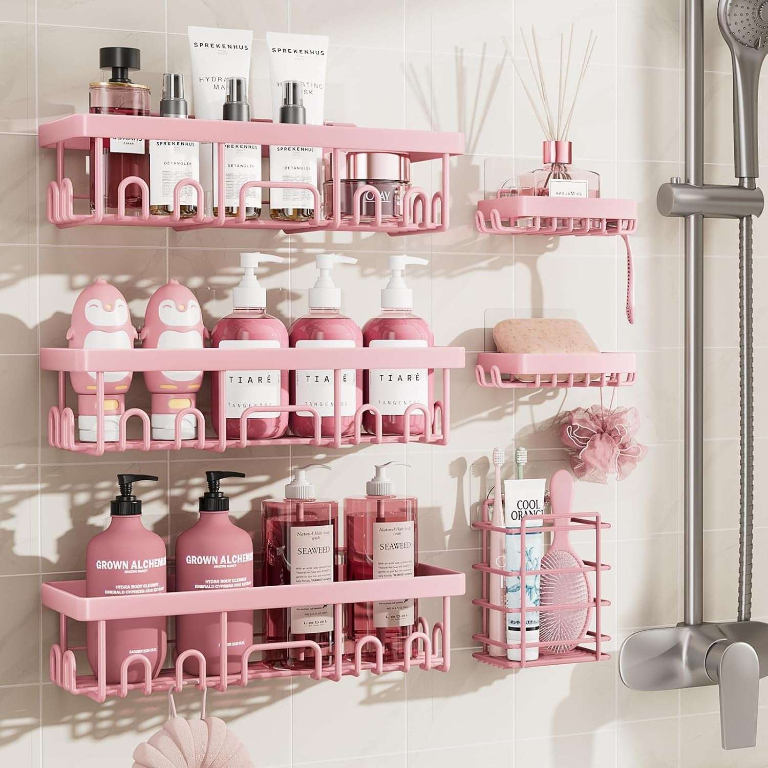 Veken Shower Caddy – Rustproof Adhesive Bathroom Organizer Set, No-Drill Wall-Mounted Shelves with Soap Holder & Large Capacity Storage - Image 12