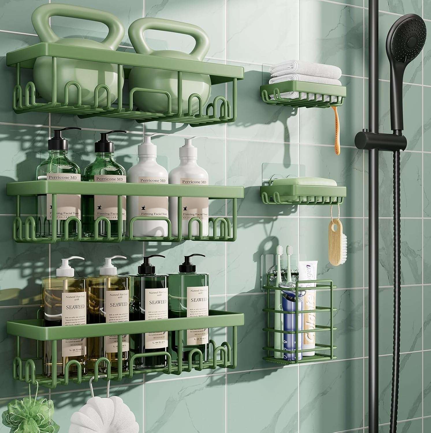 Veken Shower Caddy – Rustproof Adhesive Bathroom Organizer Set, No-Drill Wall-Mounted Shelves with Soap Holder & Large Capacity Storage - Image 14