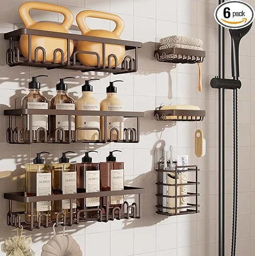 Veken Shower Caddy – Rustproof Adhesive Bathroom Organizer Set, No-Drill Wall-Mounted Shelves with Soap Holder & Large Capacity Storage - Image 16