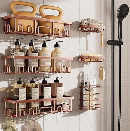 Veken Shower Caddy – Rustproof Adhesive Bathroom Organizer Set, No-Drill Wall-Mounted Shelves with Soap Holder & Large Capacity Storage - Image 17
