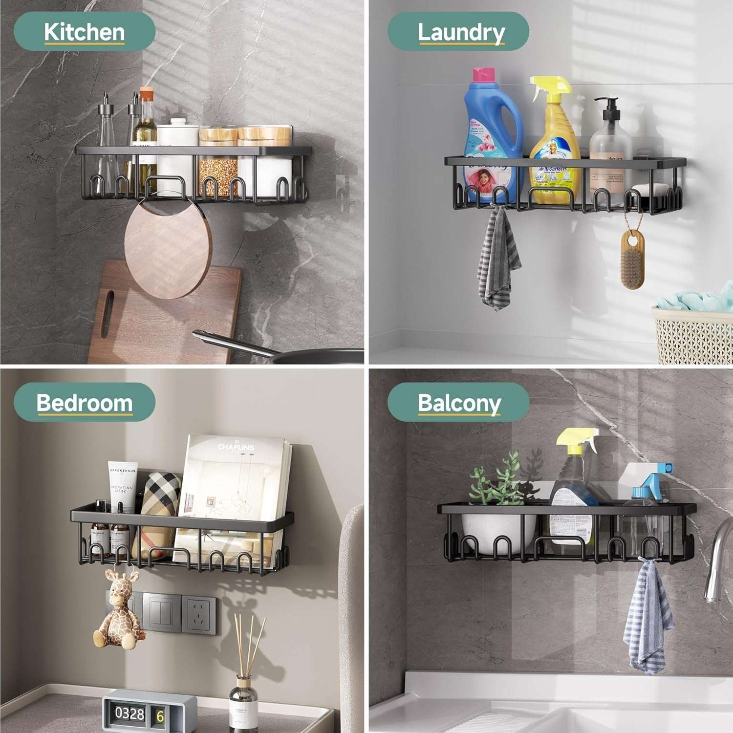 Veken Shower Caddy – Rustproof Adhesive Bathroom Organizer Set, No-Drill Wall-Mounted Shelves with Soap Holder & Large Capacity Storage - Image 3