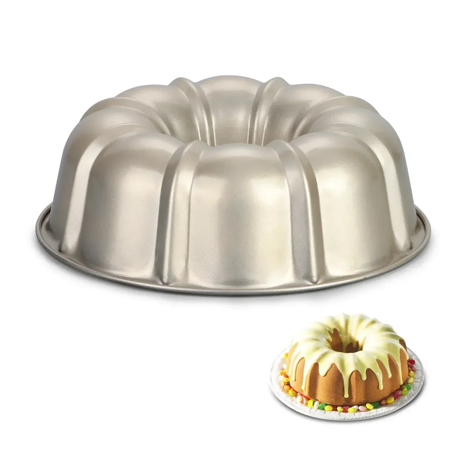 Vesteel 10 inch Bundt Cake Pan, Non-Stick Pan for Baking Brownie Flan Meatloaf, Carbon Steel Bakeware with Tube for Birthday Wedding Events, Heavy Duty & Durable - Black - Image 11