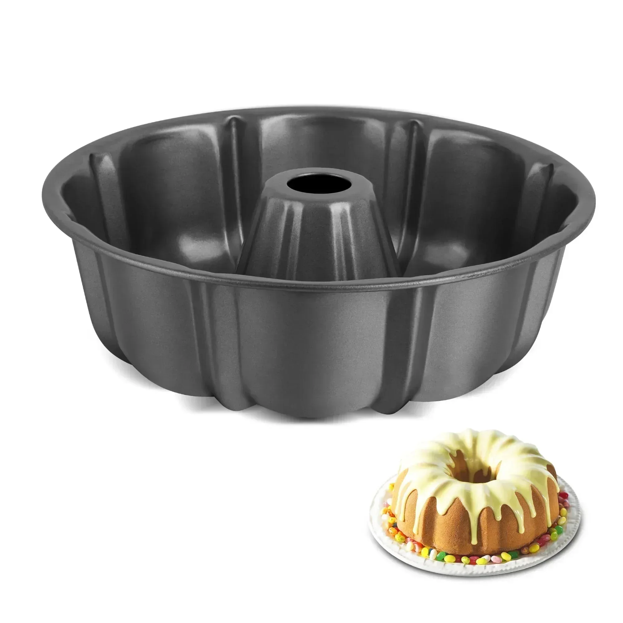 Vesteel 10 inch Bundt Cake Pan, Non-Stick Pan for Baking Brownie Flan Meatloaf, Carbon Steel Bakeware with Tube for Birthday Wedding Events, Heavy Duty & Durable - Black - Image 12