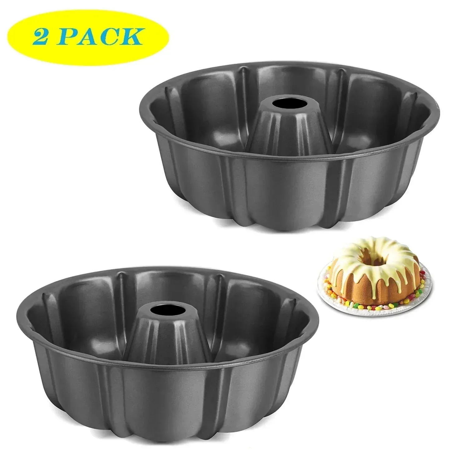 Vesteel 10 inch Bundt Cake Pan, Non-Stick Pan for Baking Brownie Flan Meatloaf, Carbon Steel Bakeware with Tube for Birthday Wedding Events, Heavy Duty & Durable - Black - Image 13
