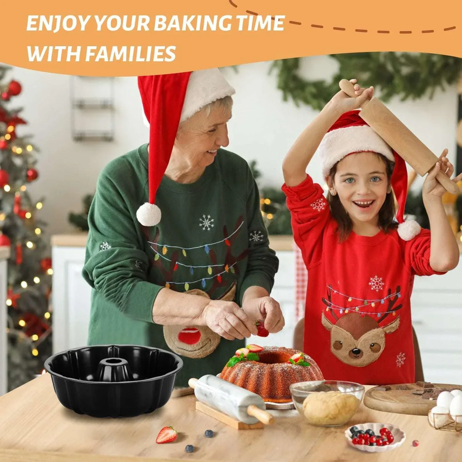 Vesteel 10 inch Bundt Cake Pan, Non-Stick Pan for Baking Brownie Flan Meatloaf, Carbon Steel Bakeware with Tube for Birthday Wedding Events, Heavy Duty & Durable - Black - Image 4