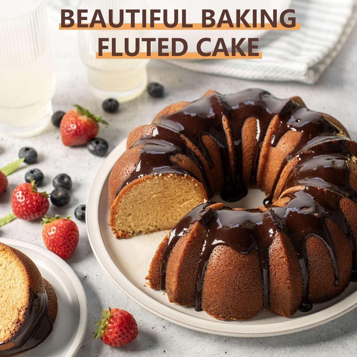 Vesteel 10 inch Bundt Cake Pan, Non-Stick Pan for Baking Brownie Flan Meatloaf, Carbon Steel Bakeware with Tube for Birthday Wedding Events, Heavy Duty & Durable - Black - Image 7