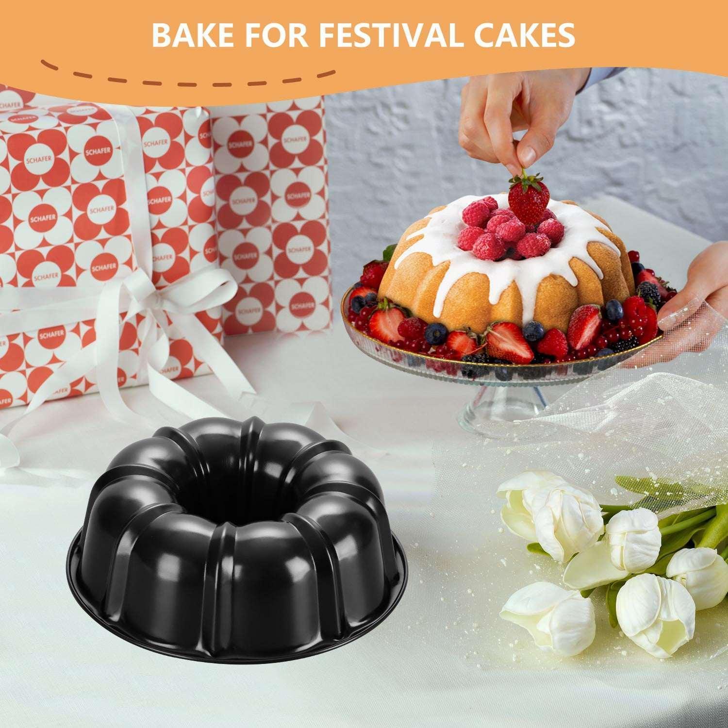 Vesteel 10 inch Bundt Cake Pan, Non-Stick Pan for Baking Brownie Flan Meatloaf, Carbon Steel Bakeware with Tube for Birthday Wedding Events, Heavy Duty & Durable - Black - Image 9