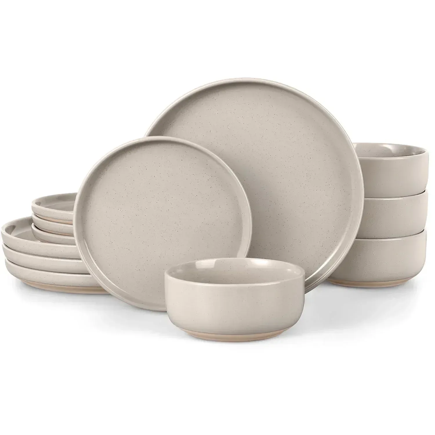 Vesteel 12-Piece Dinnerware set, Ceramic Plates and Bowls set for 4, Speckled Stoneware Dishes Set for Family, Microwave & Dishwasher Safe - Cappuccino Brown - Image 4