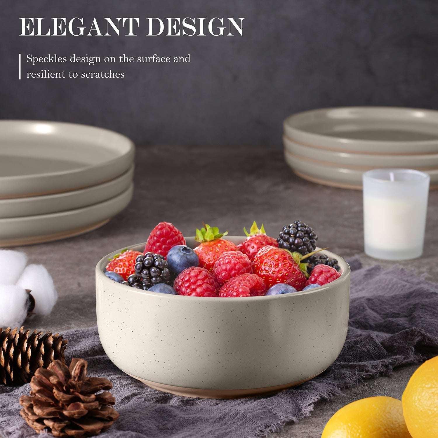 Vesteel 12-Piece Dinnerware set, Ceramic Plates and Bowls set for 4, Speckled Stoneware Dishes Set for Family, Microwave & Dishwasher Safe - Cappuccino Brown - Image 7