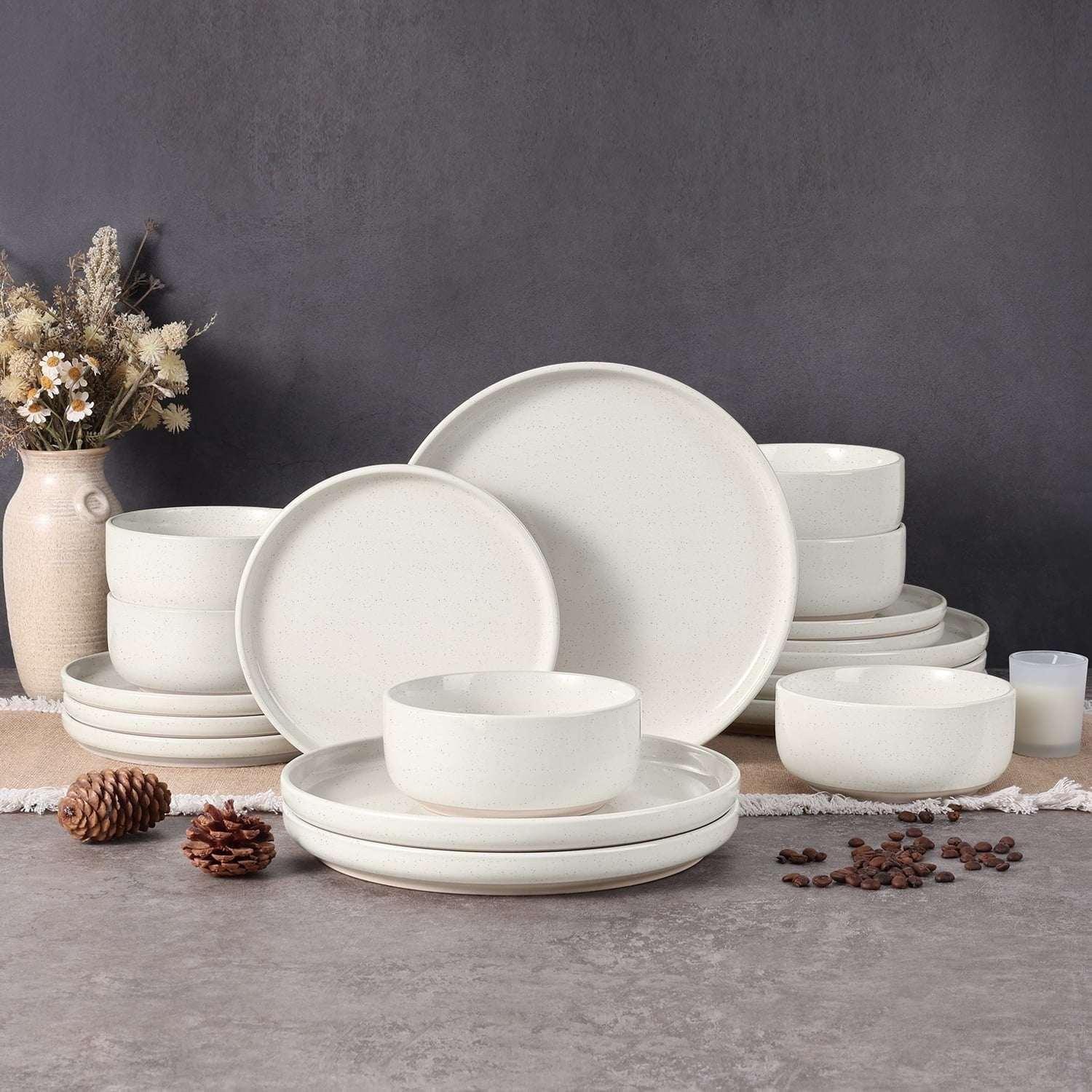 Vesteel 18-Piece Dinnerware Set, Ceramic Plates and Bowls Set for 6, Speckled Stoneware Dishes Set for Family, Microwave & Dishwasher Safe - Cappuccino Brown - Image 15