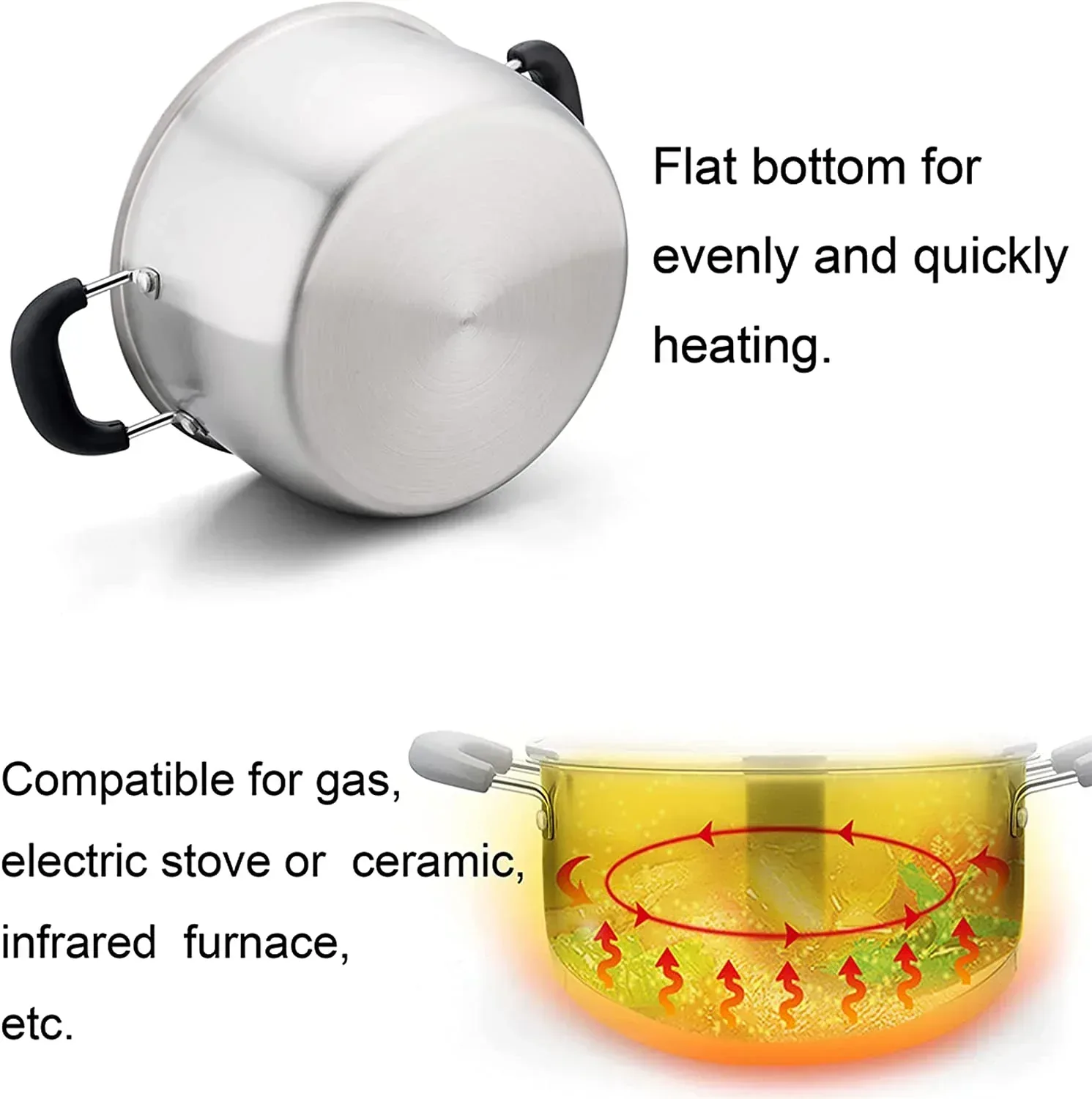 Vesteel 3 Quart Stock Pot, Stainless Steel Metal Pasta Soup Pot with Glass Lid for Cooking, Heat-Proof Double Handles, Heavy Duty & Dishwasher Safe - Image 3
