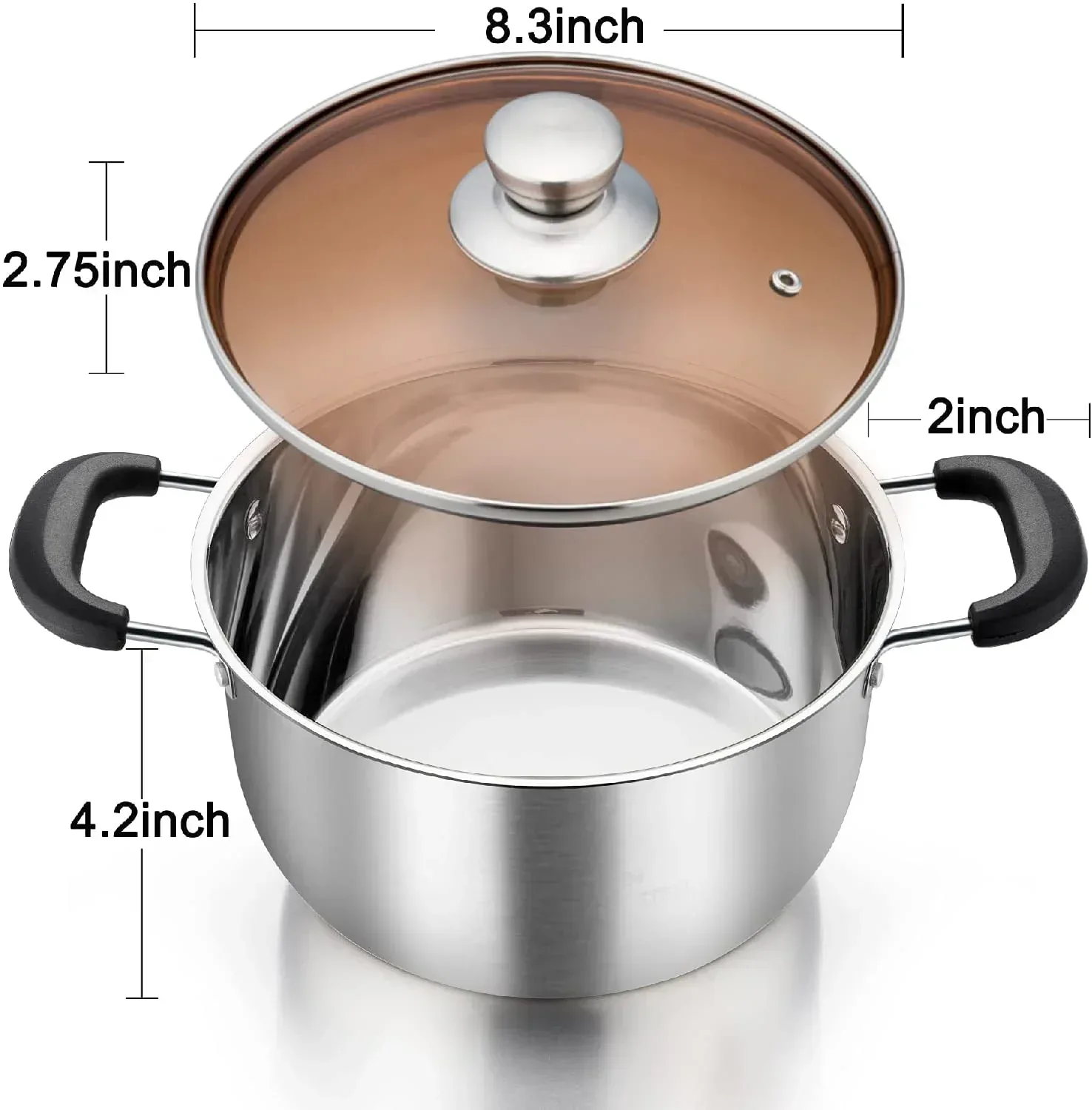Vesteel 3 Quart Stock Pot, Stainless Steel Metal Pasta Soup Pot with Glass Lid for Cooking, Heat-Proof Double Handles, Heavy Duty & Dishwasher Safe - Image 4