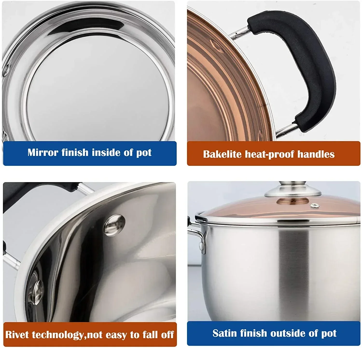 Vesteel 3 Quart Stock Pot, Stainless Steel Metal Pasta Soup Pot with Glass Lid for Cooking, Heat-Proof Double Handles, Heavy Duty & Dishwasher Safe - Image 5