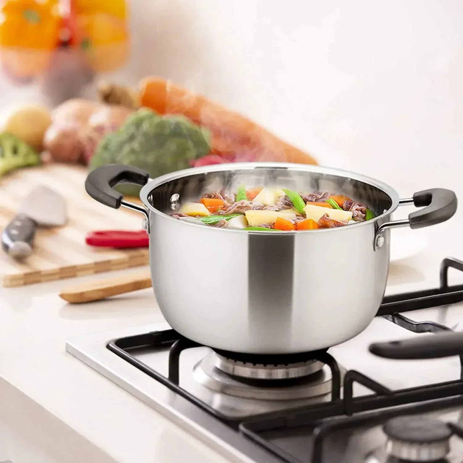 Vesteel 3 Quart Stock Pot, Stainless Steel Metal Pasta Soup Pot with Glass Lid for Cooking, Heat-Proof Double Handles, Heavy Duty & Dishwasher Safe - Image 6