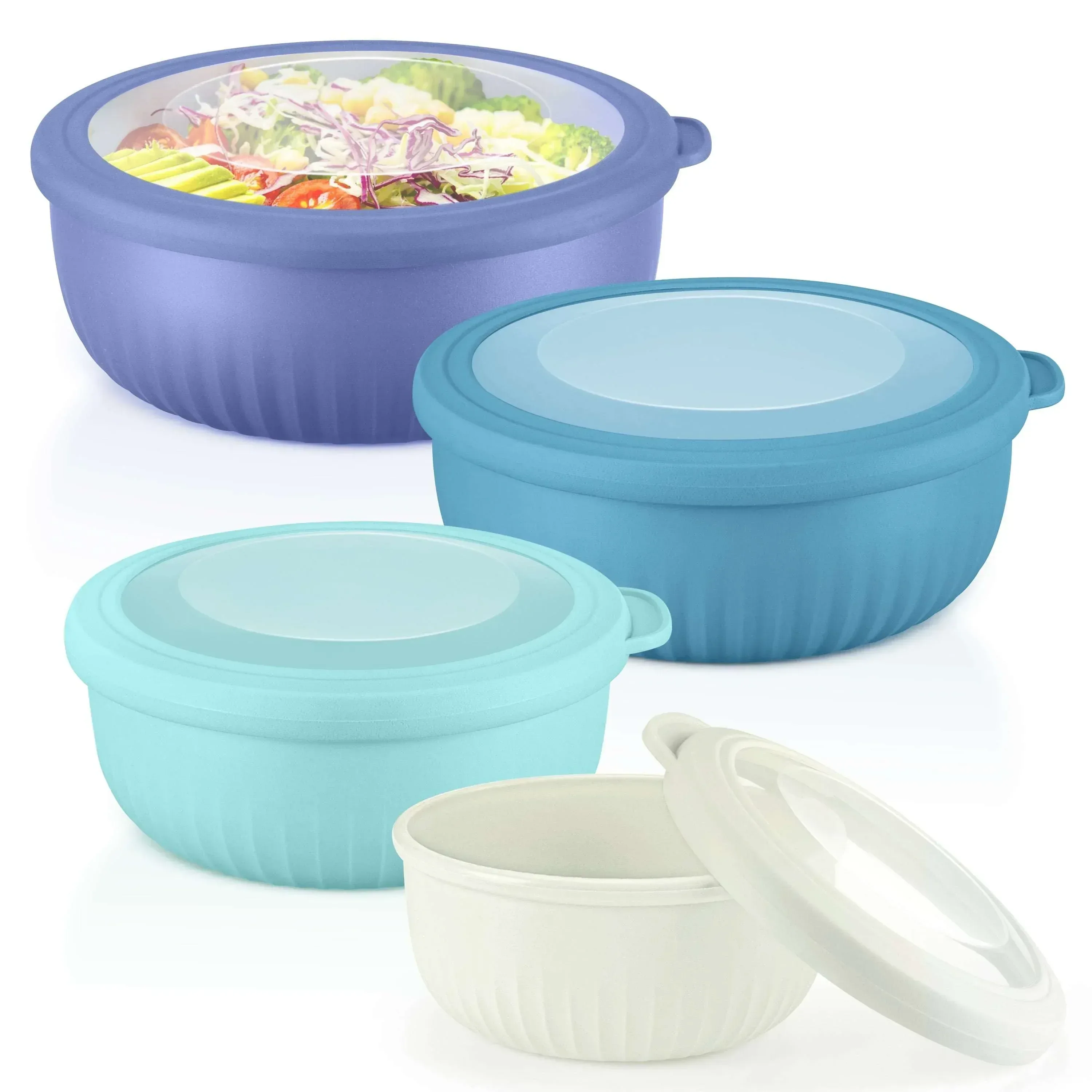 Vesteel 8Pcs Mixing Bowl Set with Lids, Nesting Plastic Bowls for for Mixing Serving Preparing Storage, Kitchen Prep Bowls, Dishwasher Safe, Blue