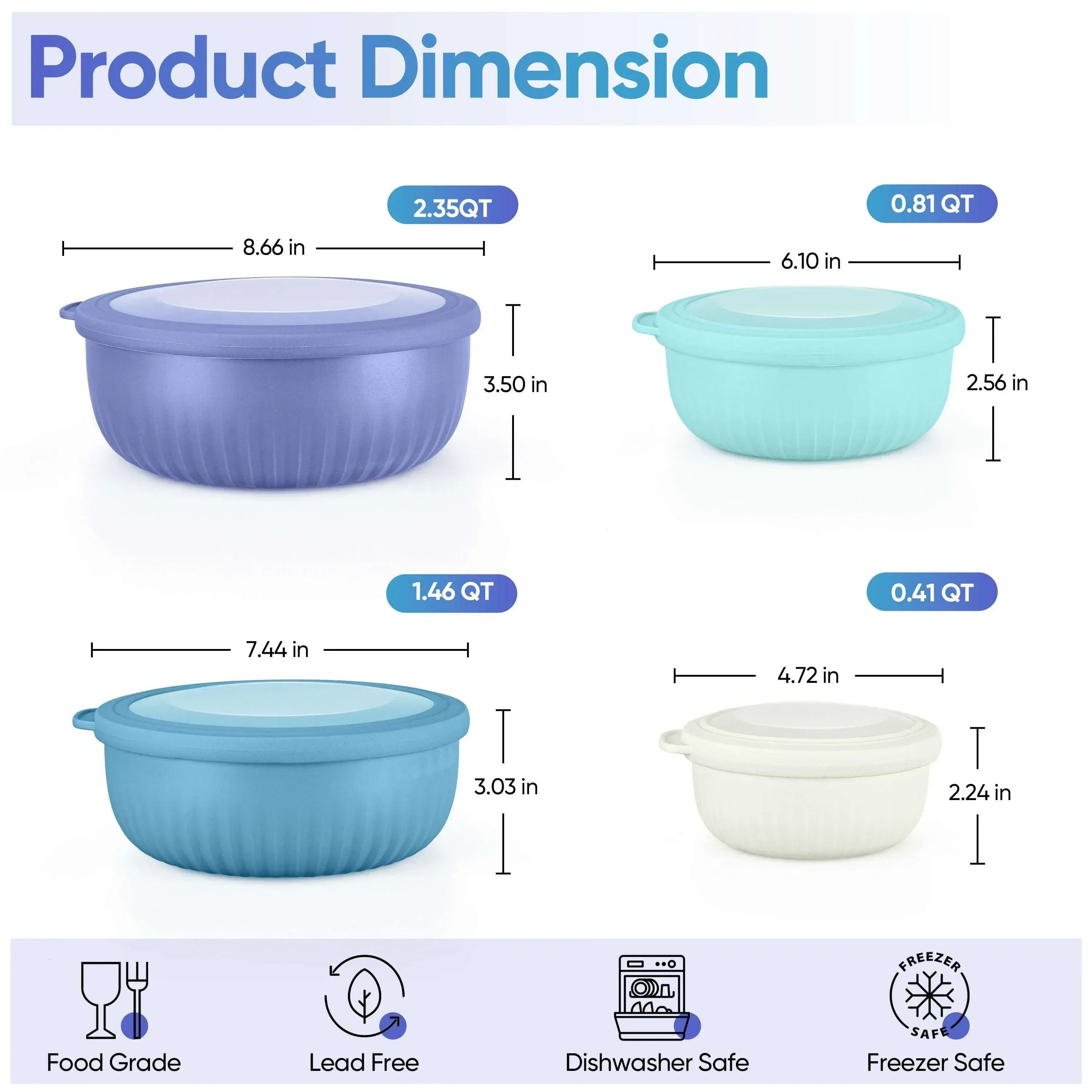Vesteel 8Pcs Mixing Bowl Set with Lids, Nesting Plastic Bowls for for Mixing Serving Preparing Storage, Kitchen Prep Bowls, Dishwasher Safe, Blue - Image 4