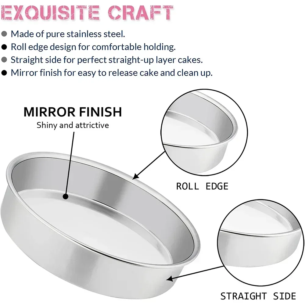 Vesteel Cake Pan, Stainless Steel Round Layer Cake Baking Pans, Non-Toxic & Healthy, Mirror Finish & Dishwasher Safe - Image 15