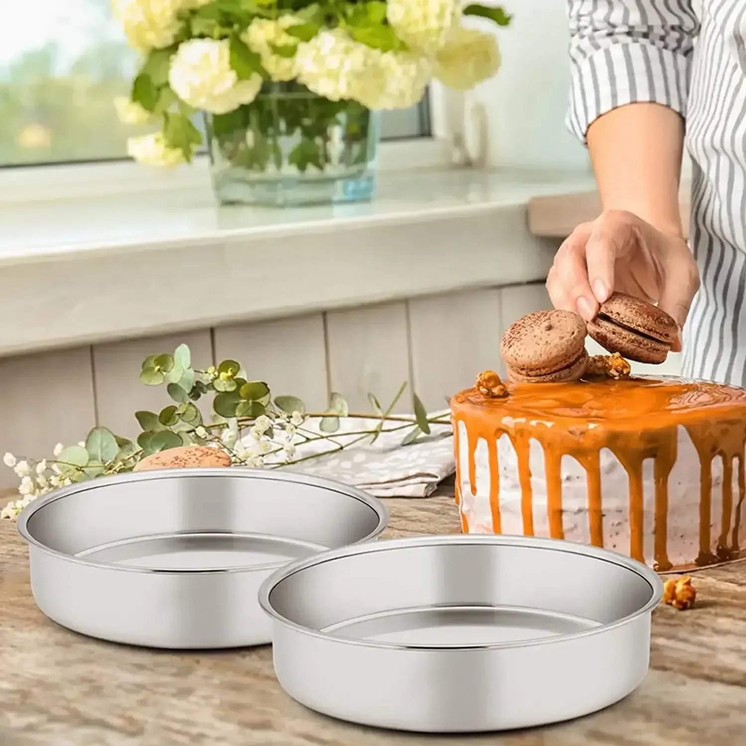 Vesteel Cake Pan, Stainless Steel Round Layer Cake Baking Pans, Non-Toxic & Healthy, Mirror Finish & Dishwasher Safe - Image 3