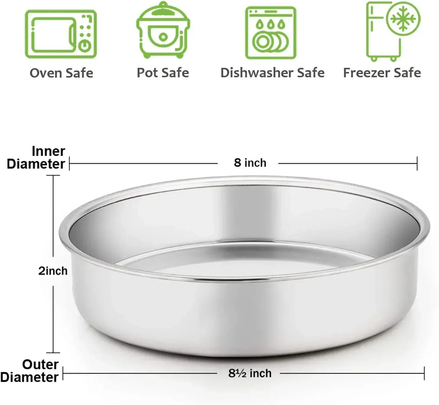 Vesteel Cake Pan, Stainless Steel Round Layer Cake Baking Pans, Non-Toxic & Healthy, Mirror Finish & Dishwasher Safe - Image 4