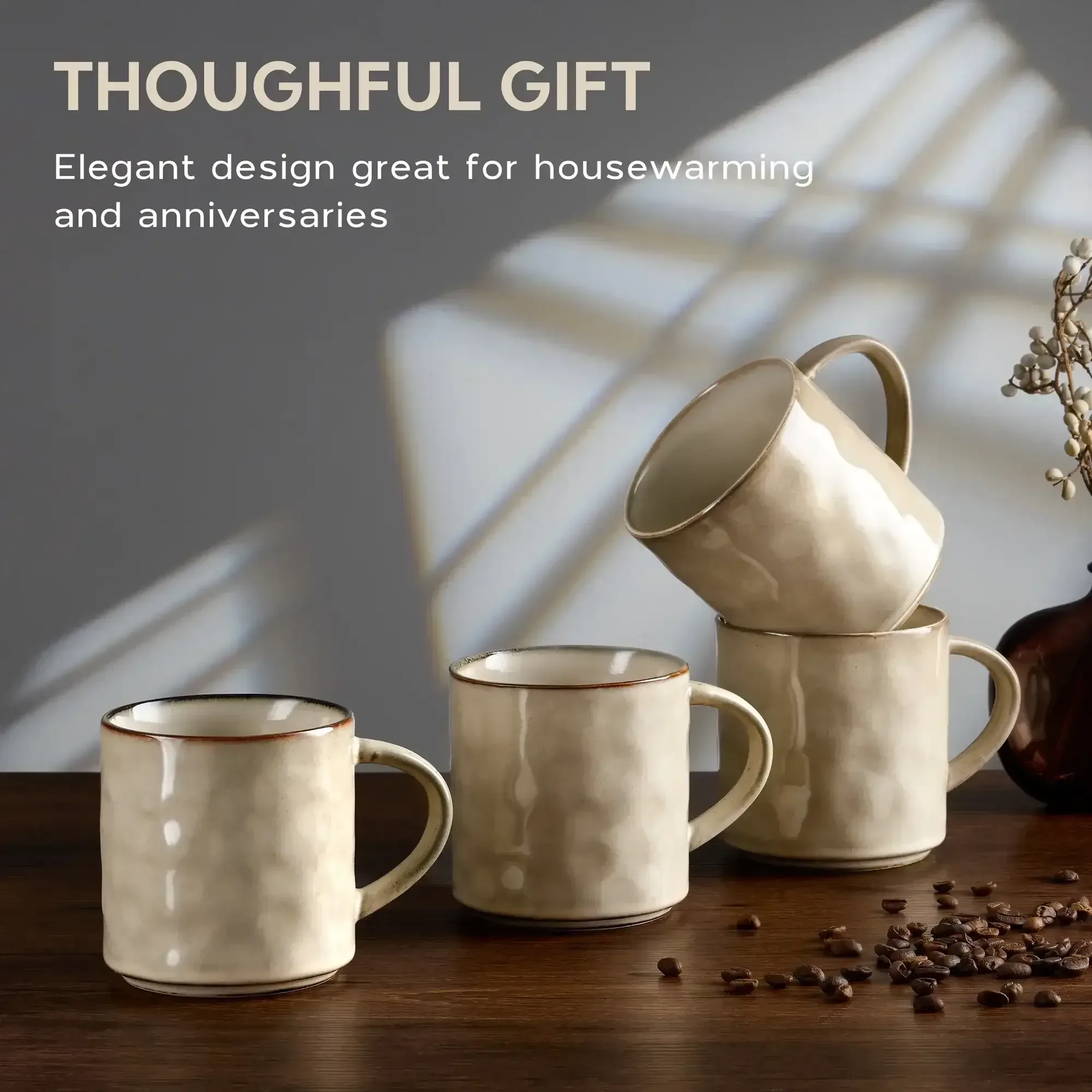 Vesteel Coffee Mug Set of 4, Ceramic Coffee Cups with Handles, 14oz Stoneware Mugs Set for Coffee Tea Milk, Wave Design Mug Gifts for Home Office Restaurant - Image 2