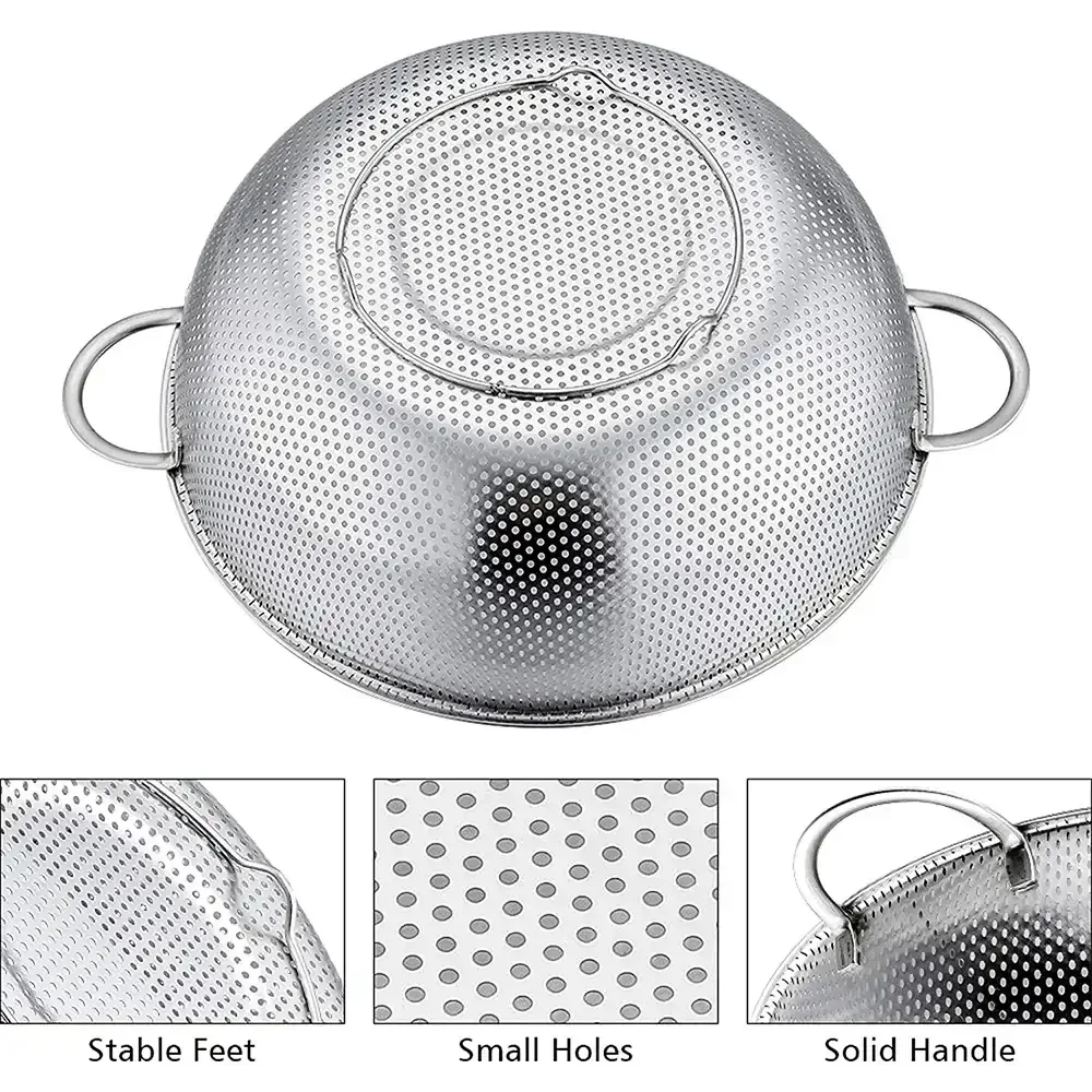 VeSteel Colander Set of 3, Stainless Steel Micro-Perforated Colanders Strainers for Draining Rinsing Washing, Ideal for Pasta Vegetables Fruits, Heavy Duty & Dishwasher Safe - Image 10