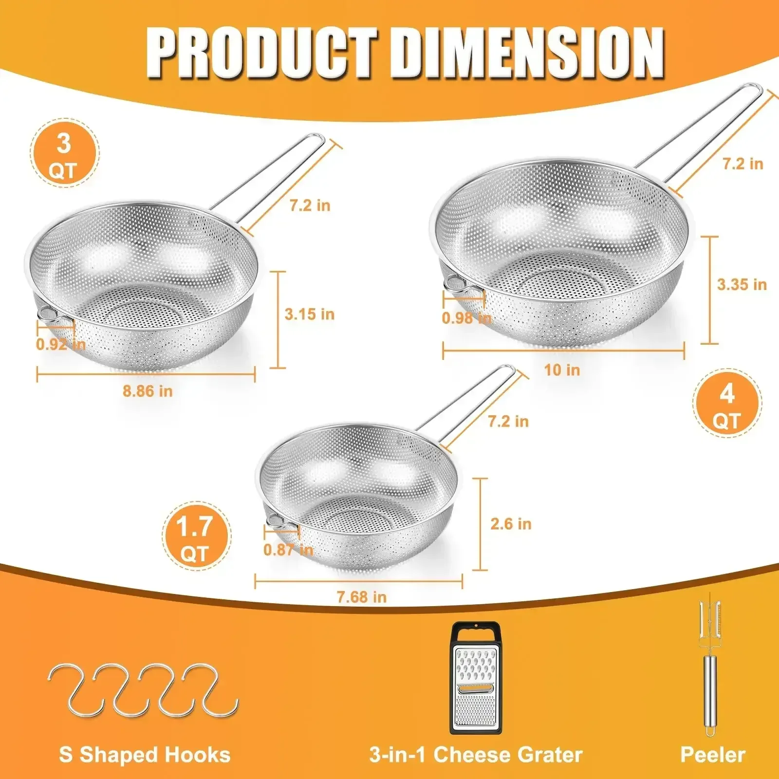 VeSteel Colander Set of 3, Stainless Steel Micro-Perforated Colanders Strainers for Draining Rinsing Washing, Ideal for Pasta Vegetables Fruits, Heavy Duty & Dishwasher Safe - Image 17