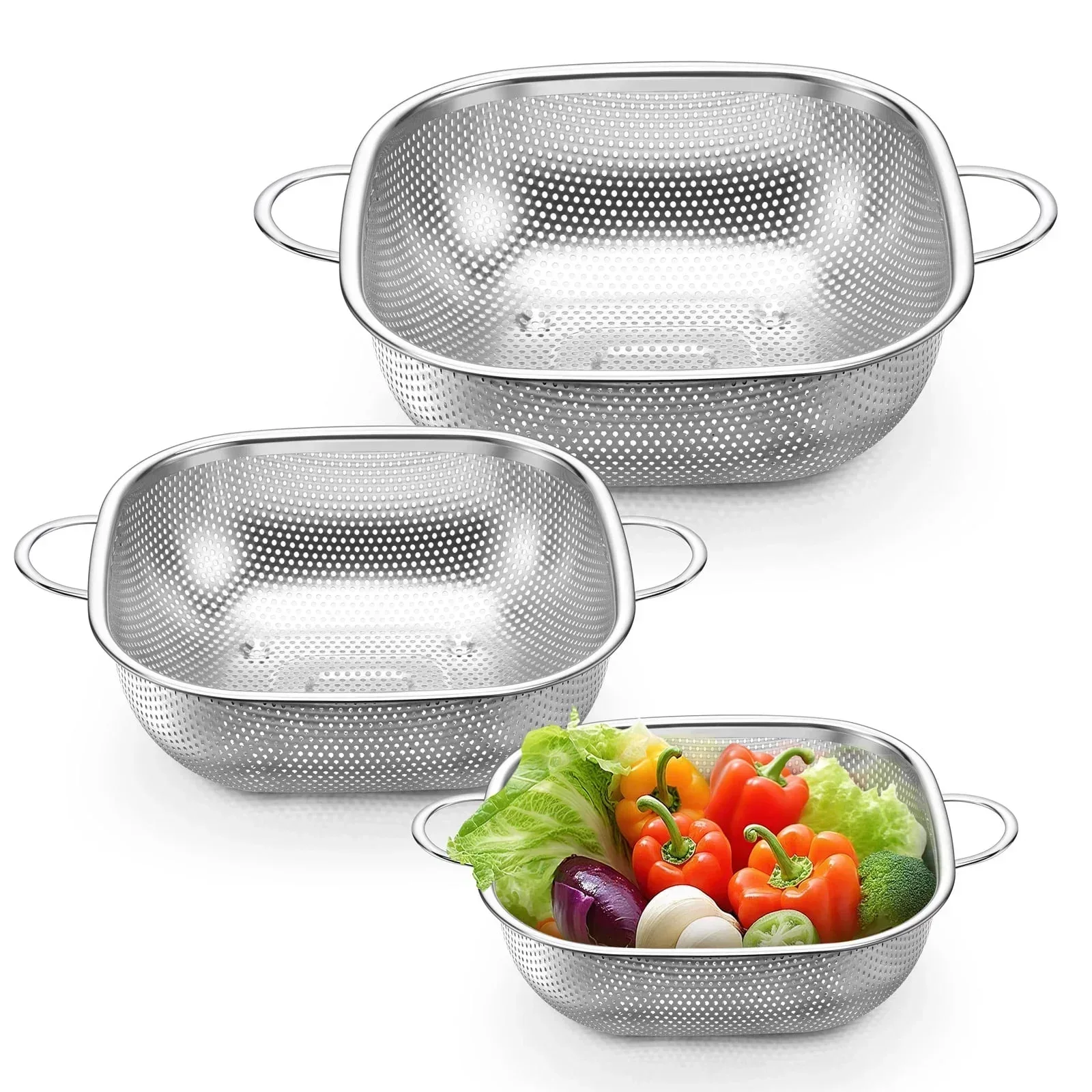 VeSteel Colander Set of 3, Stainless Steel Micro-Perforated Colanders Strainers for Draining Rinsing Washing, Ideal for Pasta Vegetables Fruits, Heavy Duty & Dishwasher Safe - Image 21