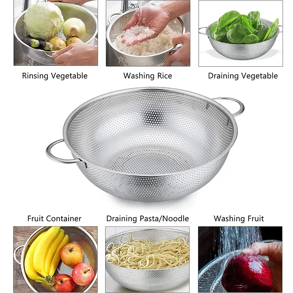 VeSteel Colander Set of 3, Stainless Steel Micro-Perforated Colanders Strainers for Draining Rinsing Washing, Ideal for Pasta Vegetables Fruits, Heavy Duty & Dishwasher Safe - Image 30
