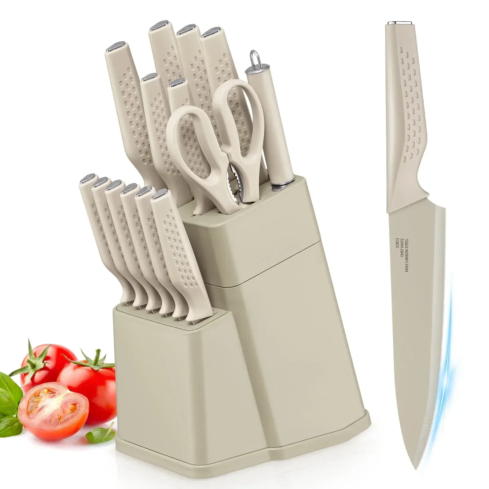 Vesteel Knife Block Set for Kitchen, 15-Piece High Carbon Stainless Steel Knives Set with Ergonomic Handle, Ultra-sharp & Rust Resistant - Image 10
