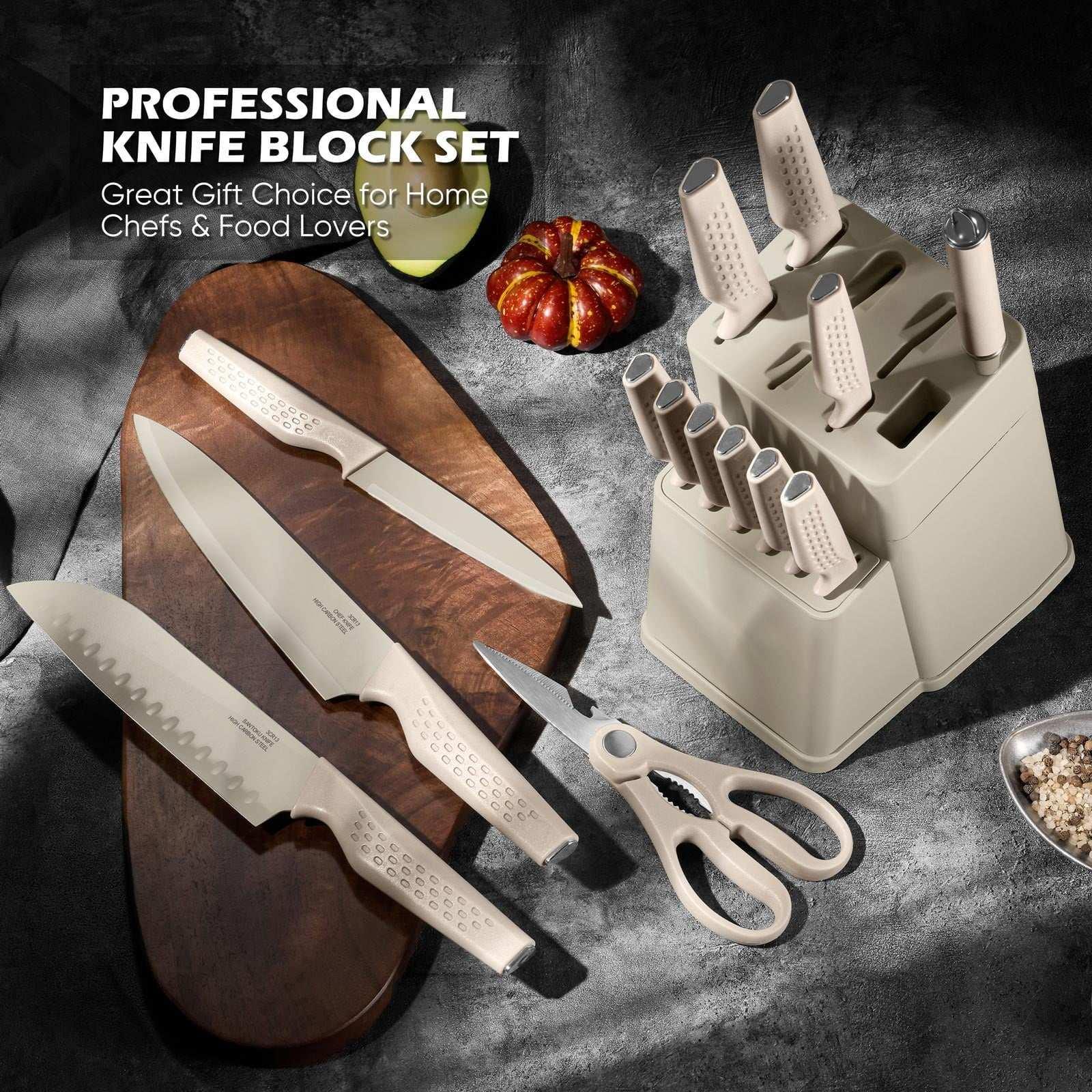 Vesteel Knife Block Set for Kitchen, 15-Piece High Carbon Stainless Steel Knives Set with Ergonomic Handle, Ultra-sharp & Rust Resistant - Image 14